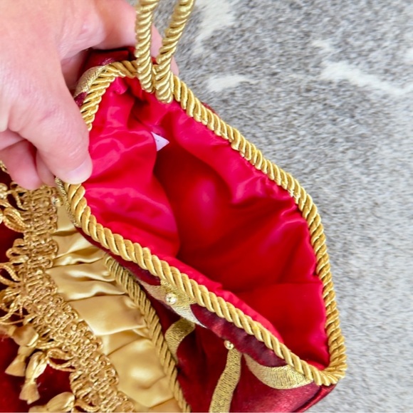 Burgundy Red Velvet & Gold Tassel Trim Christmas Stocking - Maximalist Decor - Picture 5 of 10